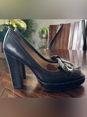 Coach Vintage Retro Platform Heels Black Leather Silver Tone Hardware Size 9